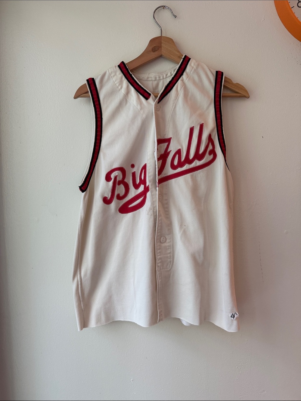 Vintage Sleeveless Baseball Jersey - White with Red Script